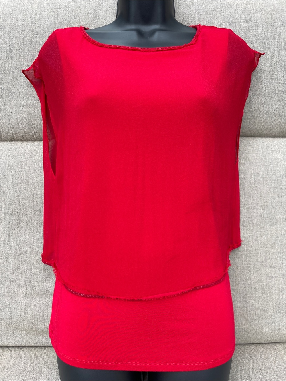 ELIE TAHARI Draped Silk Overlay Top with Chain Detail
